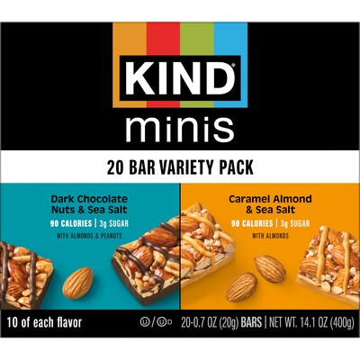 KIND Minis Gluten Free Nut Bar Variety Pack, 0.7 oz., 20 Bars/Box (PHW27964)