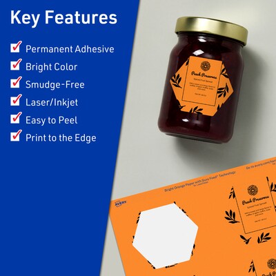 Avery Decorative Edge Multipurpose Labels, 2-1/2 x 2-57/64, Bright Orange, 60/Pack (94121)