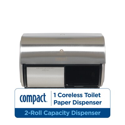 Compact 2-Roll Side-by-Side Coreless Toilet Paper Dispenser by GP PRO, Stainless (56798)