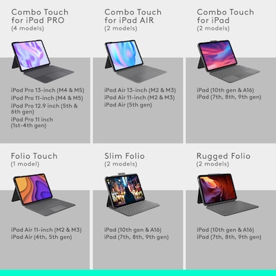 Logitech Combo Touch iPad Pro 11-inch (M4 & M5) (2024 & 2025) Keyboard Case, Graphite (920-012659)