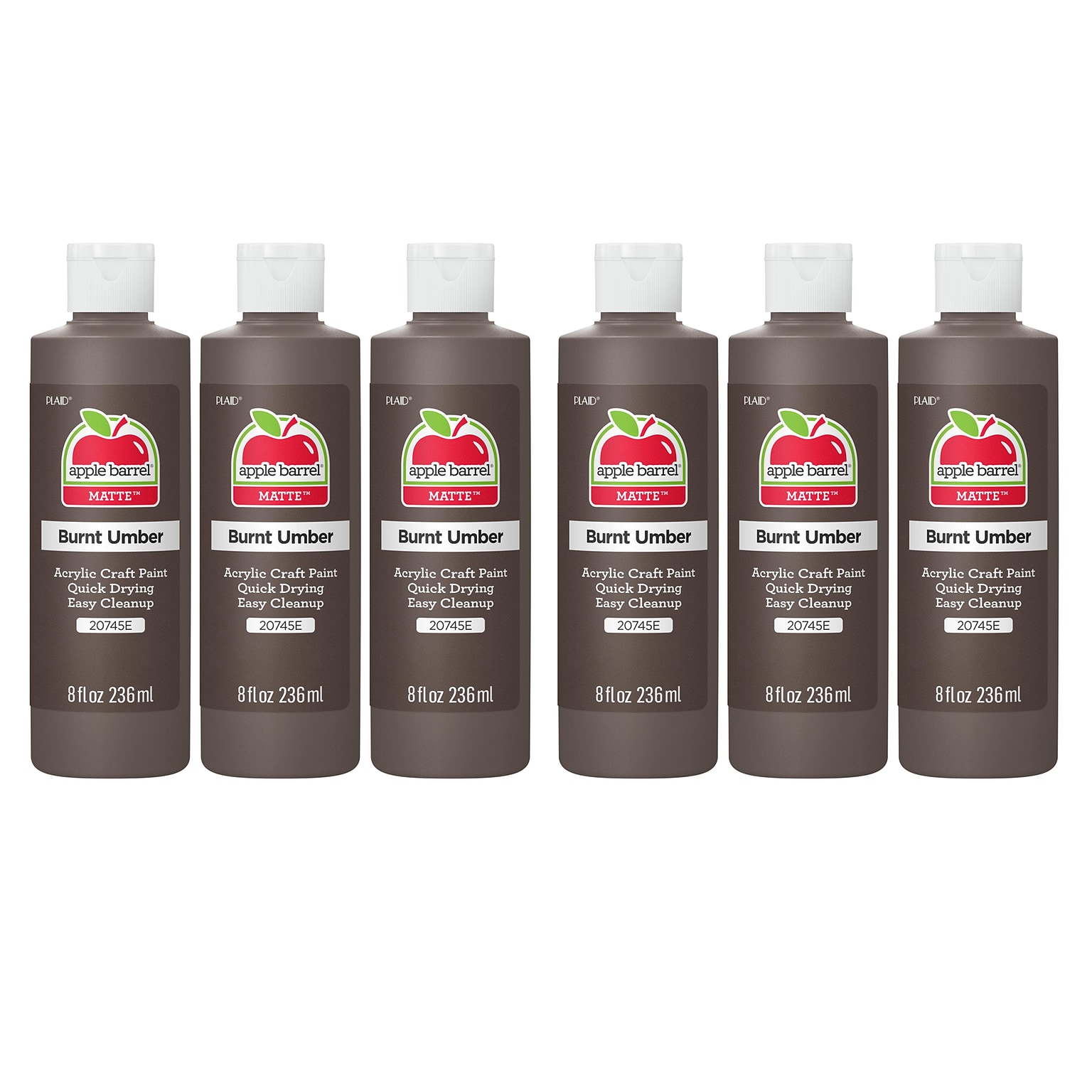 Apple Barrel Acrylic Paint Matte, 8oz., Burnt Umber, 6/Pack (APP20745E-6)