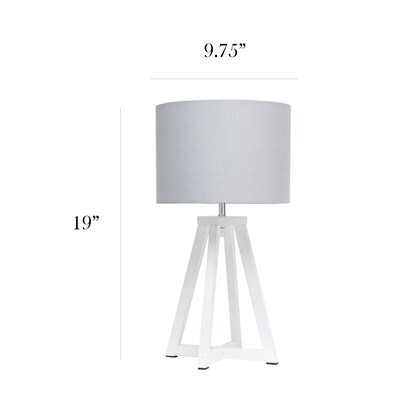 Simple Designs Interlocked Triangular White Wood Table Lamp with Gray Fabric Shade (LT1069-WHG)