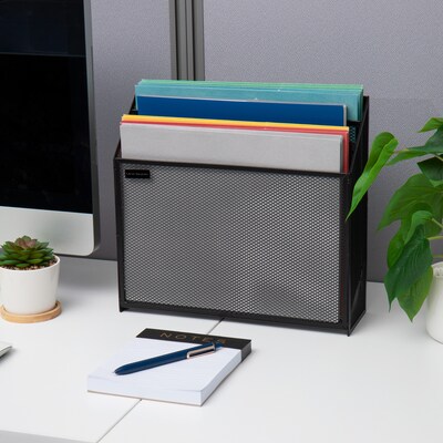 Mind Reader Metal Vertical Desktop Organizer Letter Tray, Black (LETDIV-BLK)
