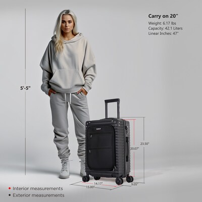 DUKAP Tour 20" Hardside Carry-On Suitcase, 4-Wheeled Spinner, TSA Checkpoint Friendly, Black (DKTOU00S-BLK)