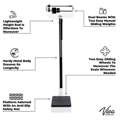 Viva Comfort ME904 Mechanical Physician Weight & Height Scale, White, 440 lbs. Capacity (ADIME904-02-MK)