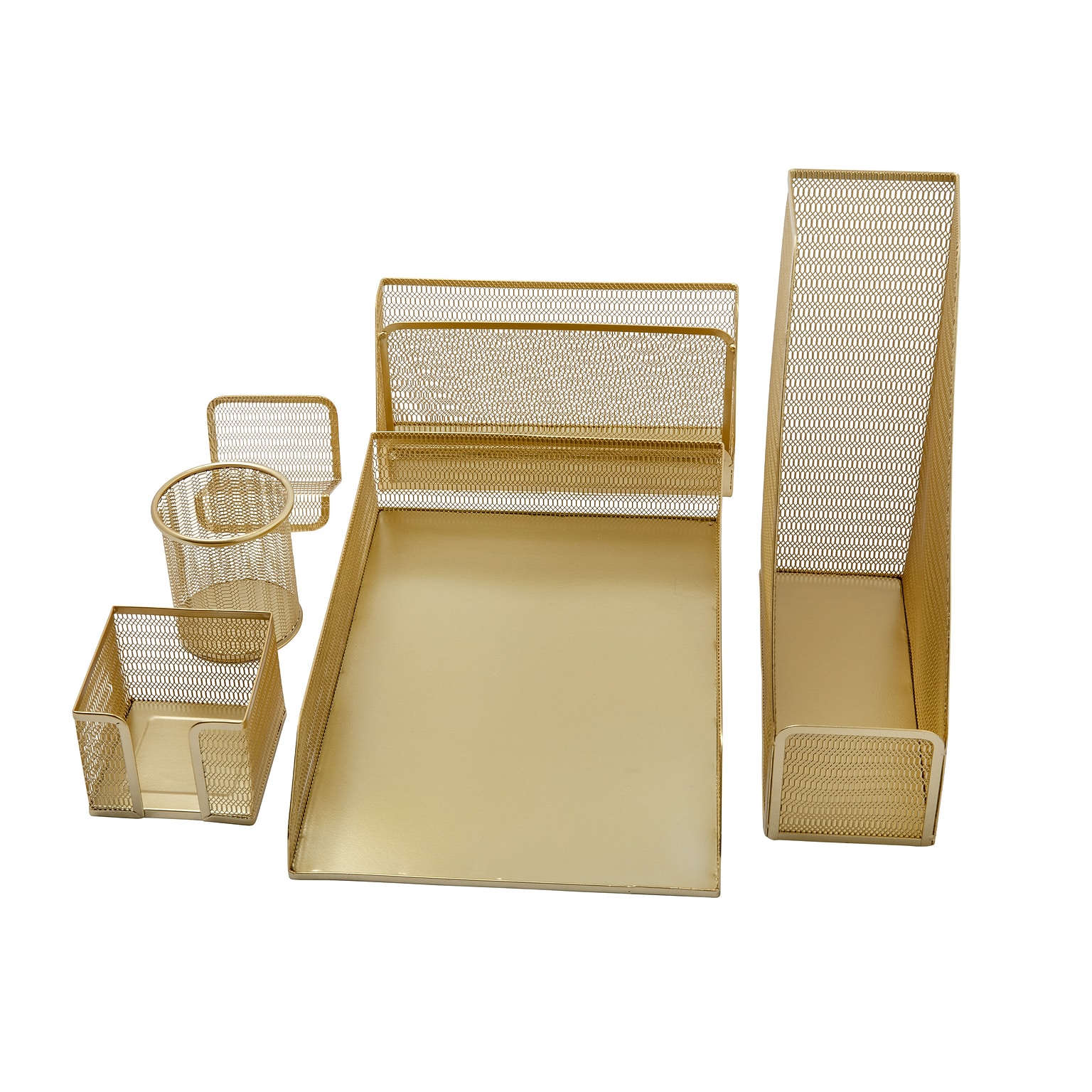 Martha Stewart Ryder 6-Piece Mesh Metal Desktop Organizer Set, Gold (HHOHD146GLD)