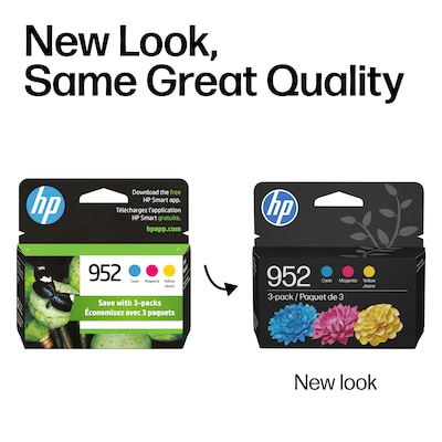 HP 952 Cyan/Magenta/Yellow Standard Yield Ink Cartridge, 3/Pack (N9K27AN#140)