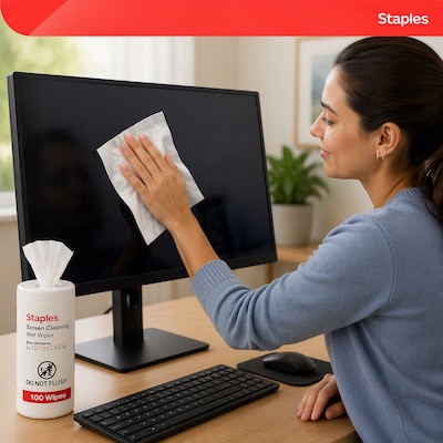 Staples Screen Cleaning Wipes, 100/Tub (ST61847)