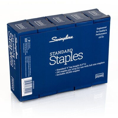 Swingline 1/4 Length Standard Staples, Full Strip, 5000/Box, 5 Boxes (S7035101S)