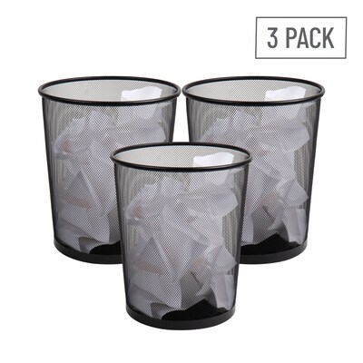 Mind Reader Metal Mesh Trash Can Without Lid, 4.5 Gallon, Black, 3/Pack (3CGARB-BLK)