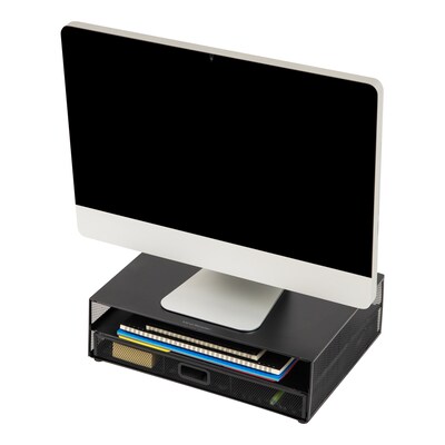 Mind Reader Monitor Stand with Office Supplies Included, Black (MONSET-BLK)