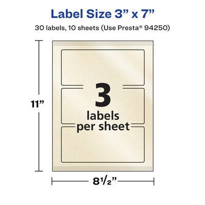 Avery Pearlized Ivory Rectangle Multipurpose Labels, 3" x 7", Ivory, 30/Pack (94250)