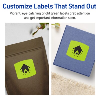 Avery Laser/Inkjet Multipurpose Square Labels, 2" x 2-3/16", Bright Green, 240/Pack (94124)