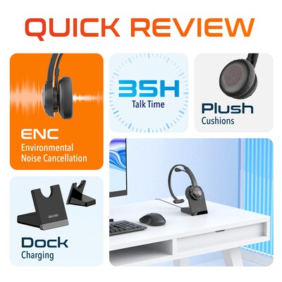 Delton 50X Pro Wireless Noise Canceling Bluetooth Mono Phone & Computer On Ear Headset, Black (DBTHEAD50X)