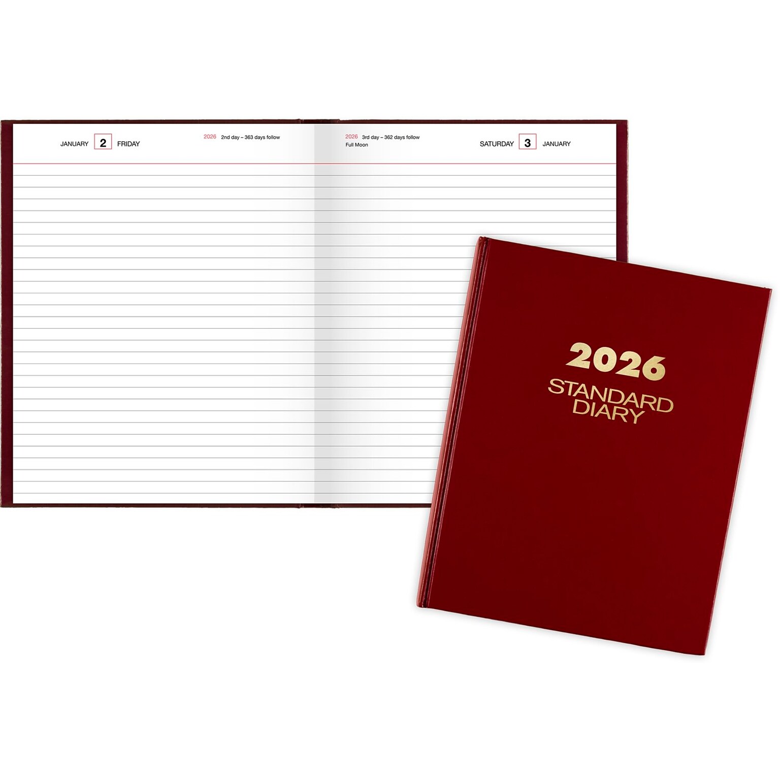 2026 AT-A-GLANCE Standard Hardcover Daily Diary, 7.5 x 9.5, Ruled, Red (SD374-13-26)
