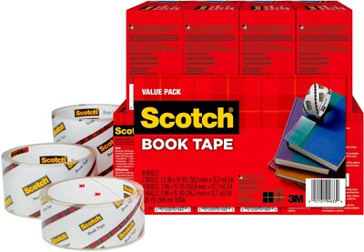Scotch Book Repair Tape Multi-Pack, 1 1/2 x 15yds, 3 Core, Clear, 8/Pack