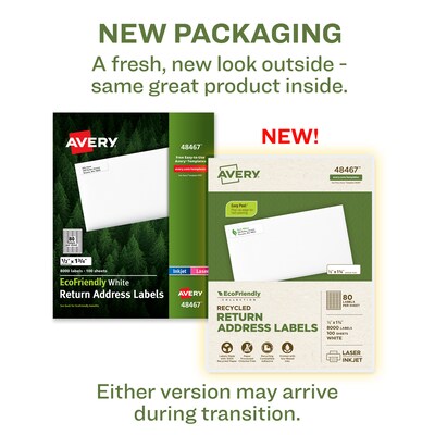 Avery EcoFriendly Laser/Inkjet Return Address Labels, 1/2 x 1-3/4, White, 8000 Labels/Pack (48467)