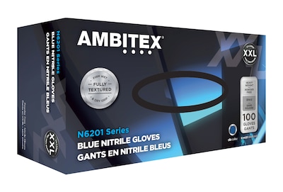 Ambitex® Disposable Gloves, Nitrile, XX Large, Blue, Powder-Free, 6mil, 100/Bx