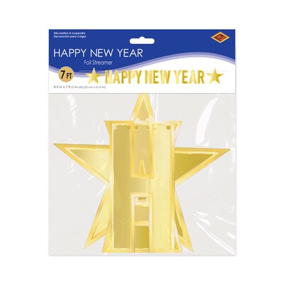Beistle Happy New Year Foil  Streamer, Gold, 2/Pack (80495-GD)
