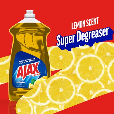 Ajax Ultra Liquid Dish Soap Lemon Scent, Super Degreaser, Mess-Free, Easy-Flip Cap, 52 fl Oz. Bottle, 6 Ct. (149861CT)