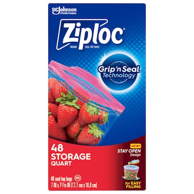 Ziploc Storage Bags, Quart, 48/Box (314469)