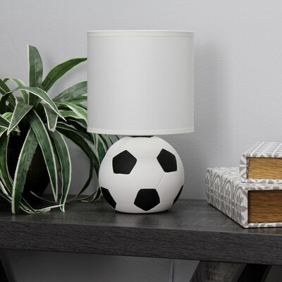 Simple Designs SportsLite Mini Soccer 10.7" LED Table Lamp, White/Black (LT2121-SCR)