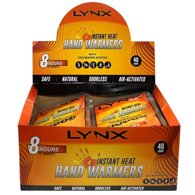 Lynx Instant Heat Hand Warmer Display, 2 Warmers/Pack, 40 Packs/Box, 6 Boxes/Carton (16408)