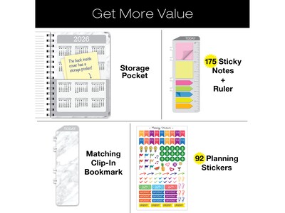 2025 Global Printed Products 5.5" x 8" Calendar Year Weekly & Monthly Planner, Paperboard Cover, White/Gray (SPLS25-58-04)