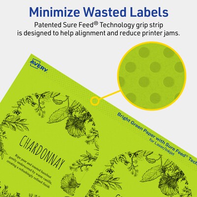 Avery Printable Decorative Edge Multipurpose Labels, 4.75" x 3.5", Bright Green, 320/Box (94600)