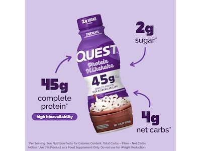 Quest Chocolate Protein Milkshake, 14 oz., 12 Bottles/Carton (QRTDHPCH12M1)