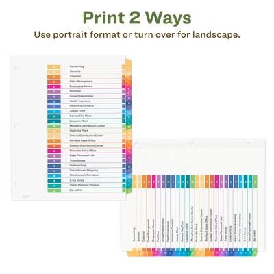 Avery Ready Index Table of Contents EcoFriendly Paper Dividers, A-Z Tabs, Multicolor (11085)