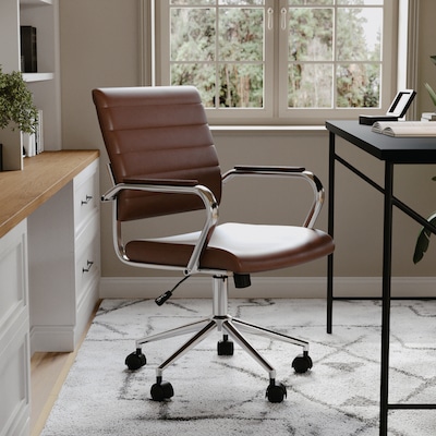 Martha Stewart Piper Faux Leather Swivel Executive Chair, Saddle Brown/Polished Nickel (CH2209212BR)
