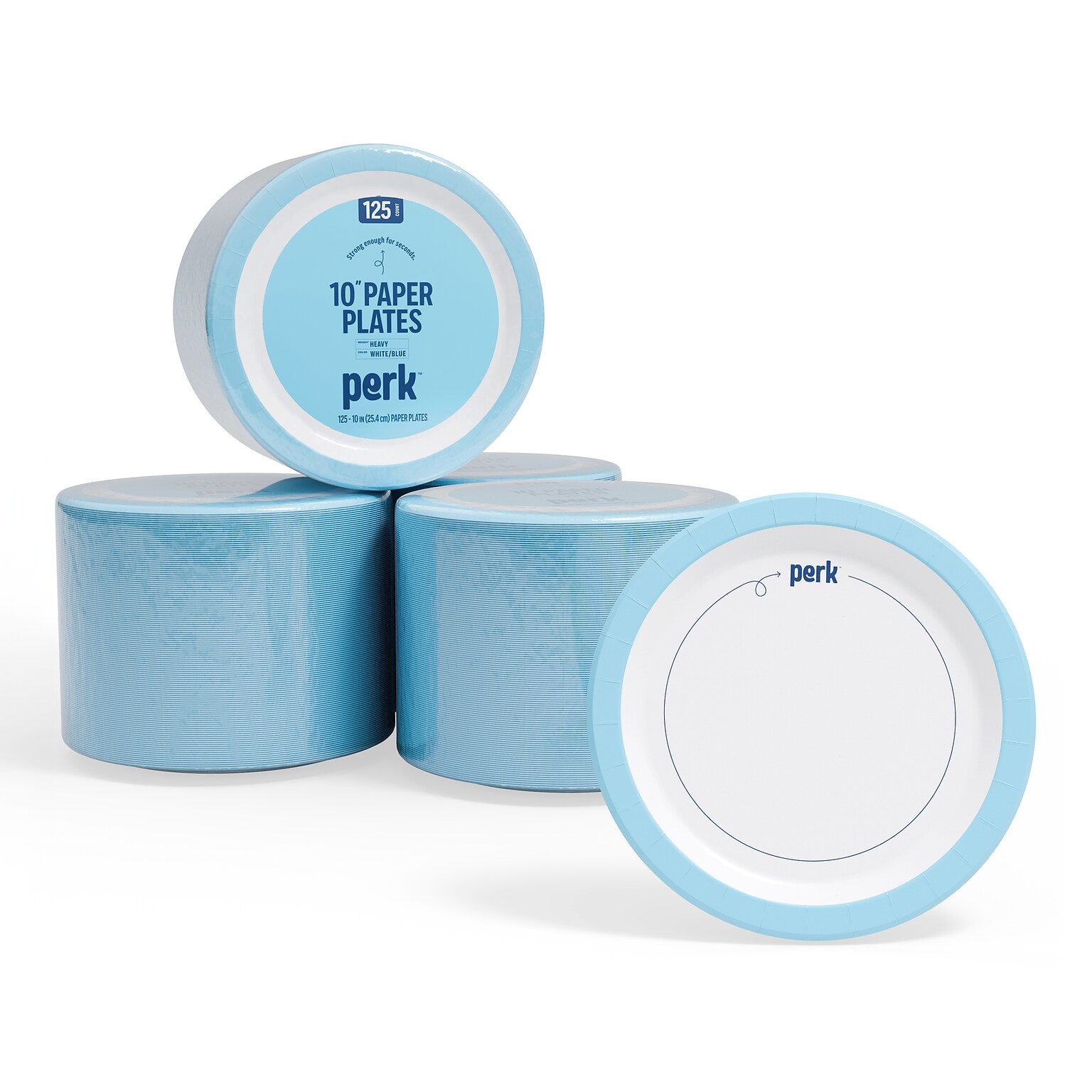 Perk™ Heavy-Weight Paper Plates, 10, Blue/White, 500/Carton (PK54330CT)