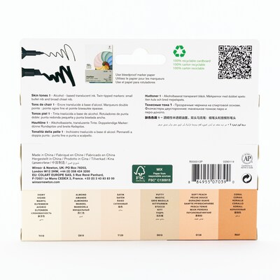 Winsor & Newton Promarker Dual-Tip Alcohol Based Marker, Skin Tones 1, 6/Pack (WNX0290114)