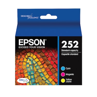 Epson T252 Cyan/Magenta/Yellow Standard Yield Ink Cartridge, 3/Pack