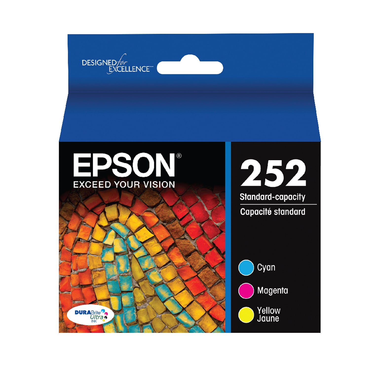 Epson T252 Cyan/Magenta/Yellow Standard Yield Ink Cartridge, 3/Pack