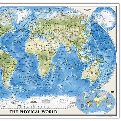 National Geographic World Physical Map, Enlarged and Laminated, 69.25" x 46.25" (NGMRE00620133)