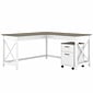Bush Furniture Key West 60" L-Shaped Desk with Two-Drawer Mobile File Cabinet, Shiplap Gray/Pure White (KWS013G2W)