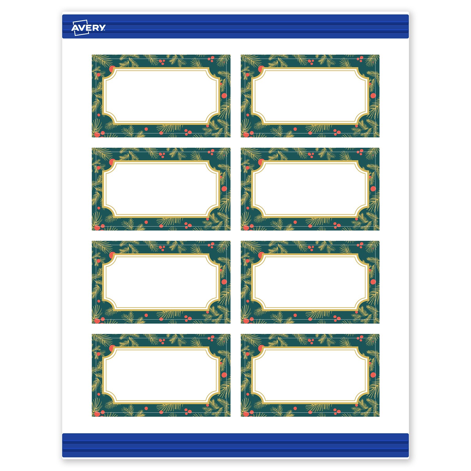 Avery Gold-Teal Berries Matte Blank Card, White, 80/Pack (S00-FEZ)
