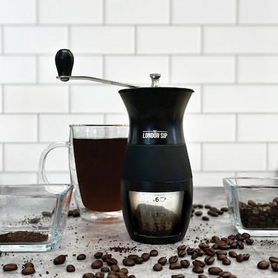 The London Sip 4- Cups Pourover with Manual Burr Coffee Grinder, Black (KITESCLCOFFEE02)
