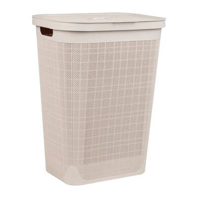 Mind Reader 15.85-Gallon Hamper with Lid, Plastic, Ivory (60FABHAMP-IVO)