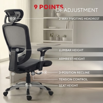 Staples Hyken Ergonomic Mesh Swivel Task Chair, Charcoal Gray (ST63139)