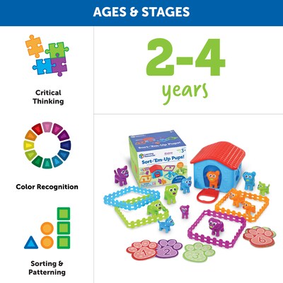 Learning Resources Sort-'Em-Up Pups Educational Toys, Assorted Colors, 28 Pieces (LER6809)
