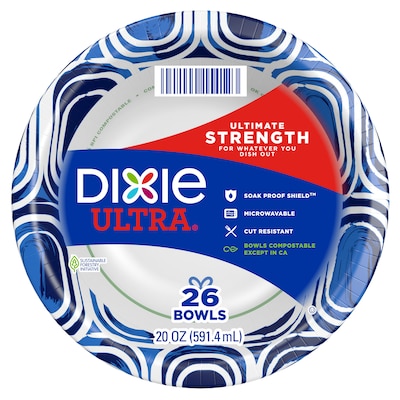Dixie Ultra Compostable Paper Bowl, 20 oz., 26/Pack (15259)