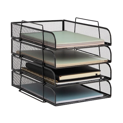 Mind Reader Metal Front Loading Stackable Letter Tray, Letter/Legal Size, Black (BSTACK4-PNK)