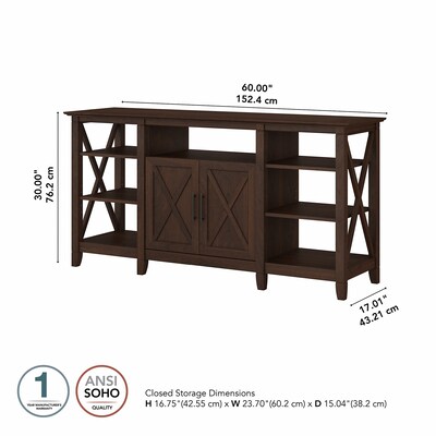 Bush Furniture Key West Manufactured Wood Console TV Stand, Screens up to 65", Bing Cherry (KWV160BC-03)