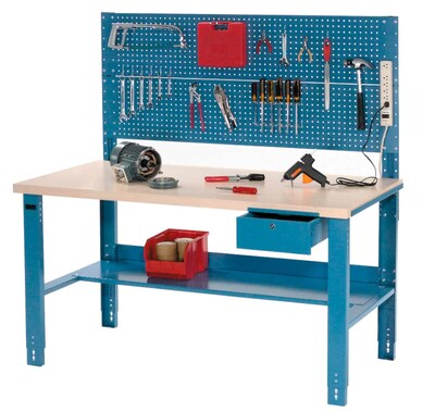 Global Industrial Complete Industrial Workbench, 60W x 30D, Plastic Laminate Square Edge, Blue (60