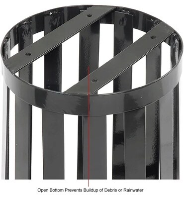 Global Industrial Outdoor Slatted Steel Trash Can w/ Rain Bonnet Lid, 24 Gallon, Black (260803BK)