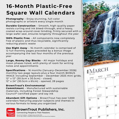 2026 BrownTrout Waterfalls 12" x 12" Monthly Wall Calendar (9798330706204)