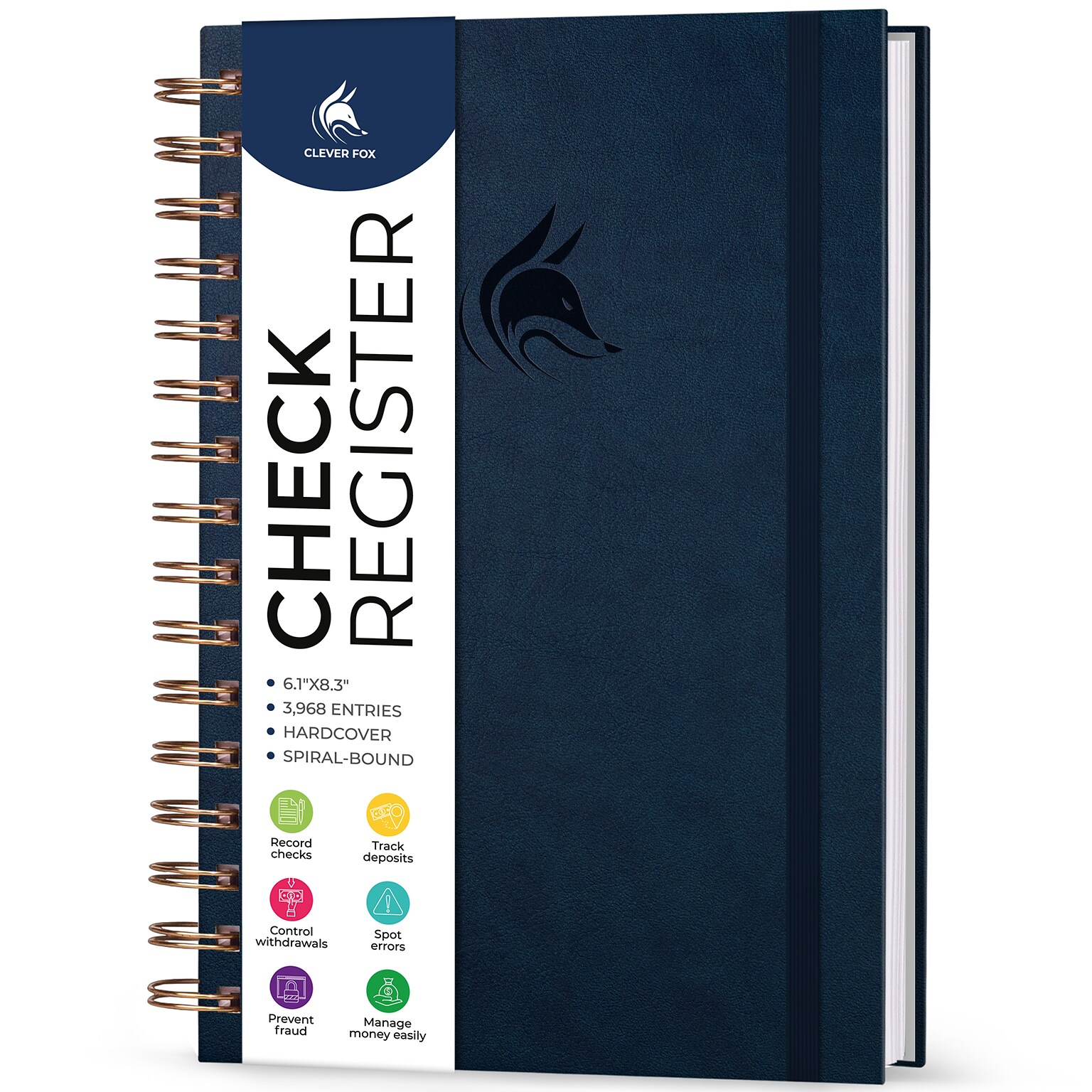 Clever Fox Check Register Book, 8.3 x 6.1, Dark Blue, 135 Sheets/Book (CF-CRS-DRKBLUE)